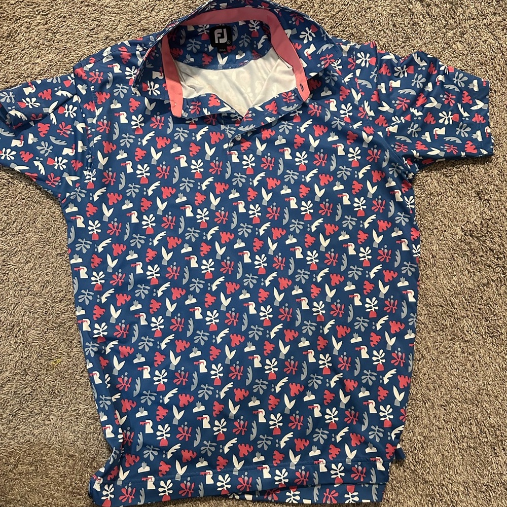 FootJoy Men's Blue Polo with Floral Accents